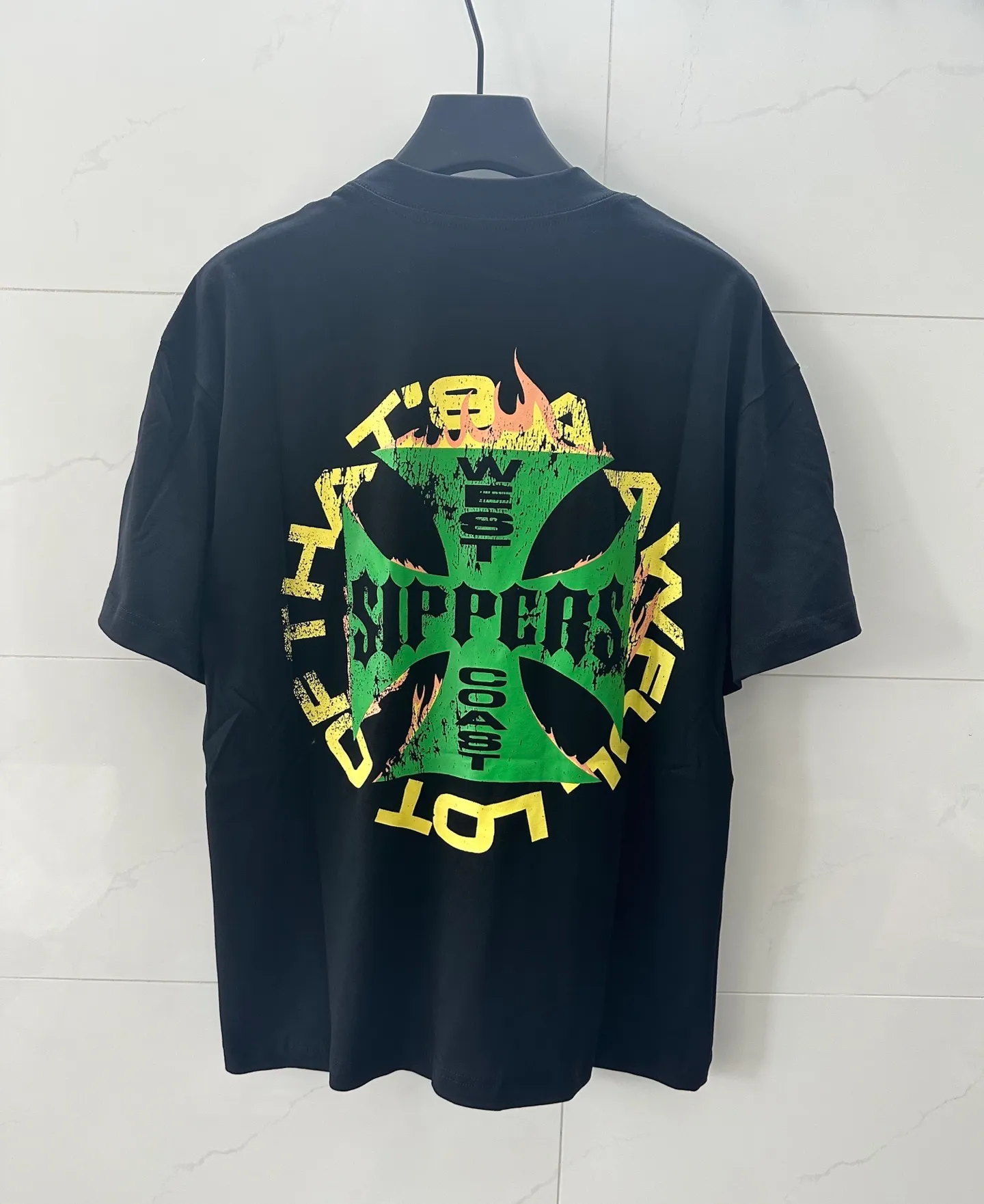 # - -purple I THAT'S A AWFUL LOT OF COUGH SYRUP In Stock Real shot American simple trendy brand loose casual T-shirt Fabric (fabric): 32 counts Weight combed double yarn pure cotton Sizes (size): S-M L X L Color (colour): Black-Green Black-Purple